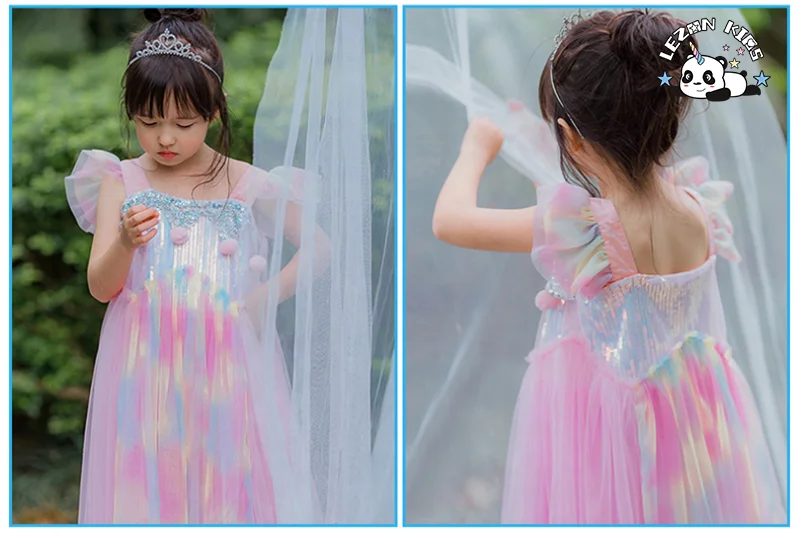 LEZONKIDS - Roupas infantis personalizáveis Vestido Tutu Ombre com Lantejoulas Rosa Brilhante para Meninas de 2 a 14 anos Vestido de Princesa para Festa